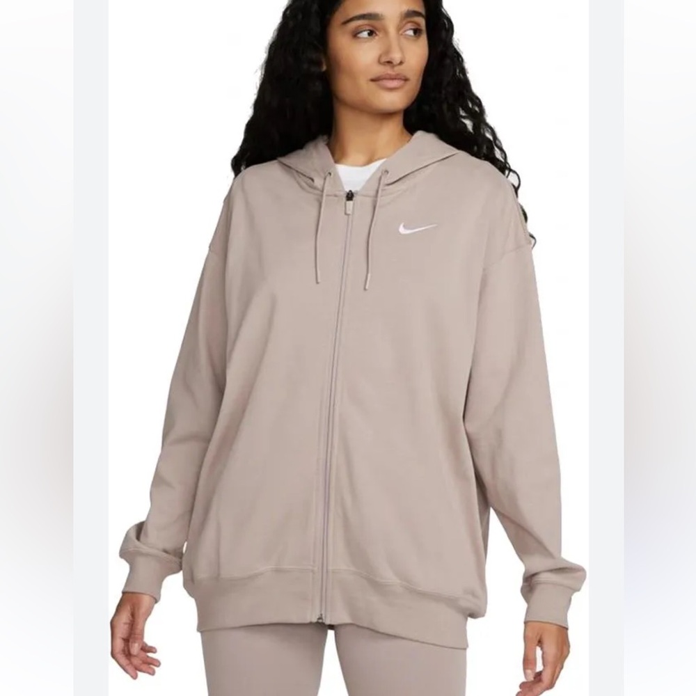 Nike Sportswear 100% Cotton Oversized Embroidered Emblem Taupe Zip Up Size 2XL